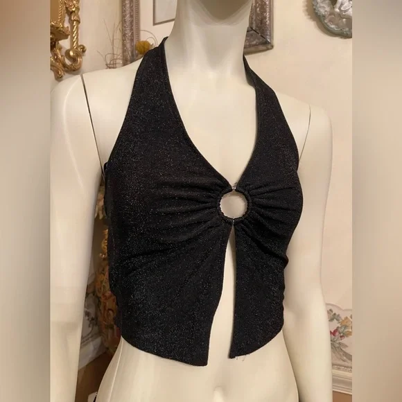 Black Glitter Sequin Halterneck